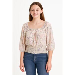 Excellent No Boundaries XXL Boho Floral Peasant Blouse 3/4 Sleeve Juniors Top